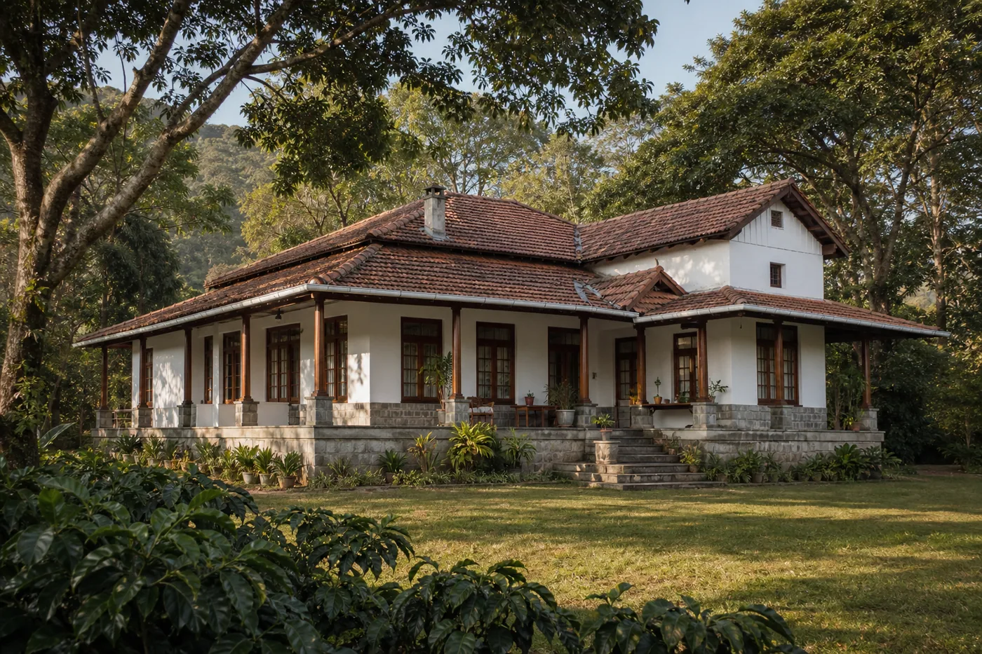 Heritage bungalow surrounded by mature trees in Yercaud